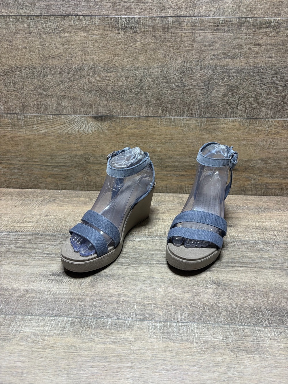 CROCS Women's Light Blue Wedge Sandals with Ankle Strap